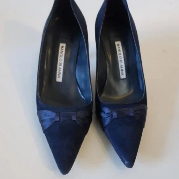 Womens Manolo Blahnik Blue Suede Pointy Heels Shoes Pumps 36 US/6 - Picture 4 of 13